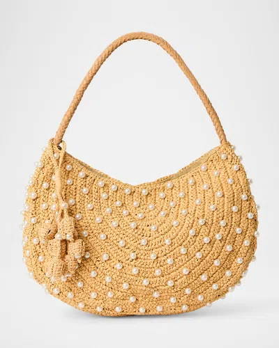 Btb Los Angeles Pia Small Beaded Woven Straw Hobo Bag In Sand