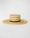 Btb Los Angeles Piper Striped Straw Fedora In Black