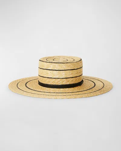 Btb Los Angeles Piper Striped Straw Fedora In Black