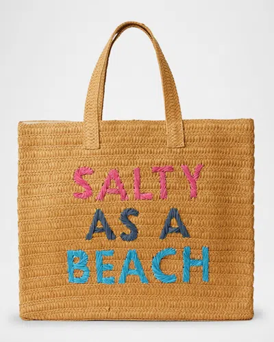Btb Los Angeles Salty As A Beach Straw Tote Bag In Sand Fuchsia Rainbow