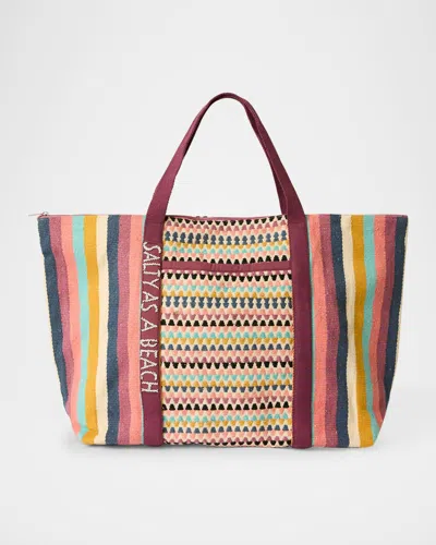 Btb Los Angeles Salty As A Beach Striped Canvas Tote Bag