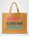 Btb Los Angeles Sunrise Suntan Sunset Straw Tote Bag In Sand Fuchsia Rainbow