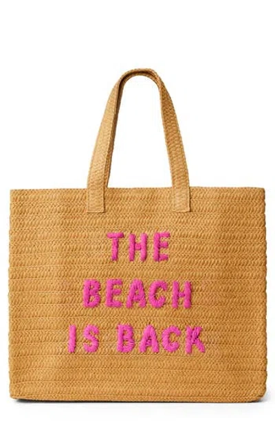 Btb Los Angeles The Beach Is Back Straw Tote In Sand/fuschia