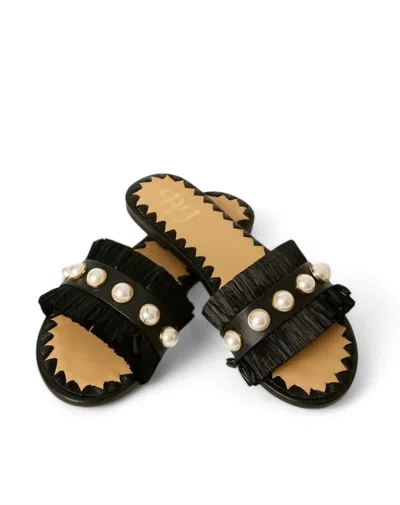 Btb Los Angeles Valentina Fringe Slide Sandal In Black