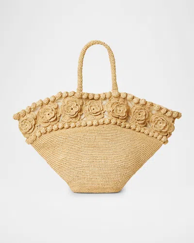 Btb Los Angeles Vienna Flower Straw Tote Bag In Brown
