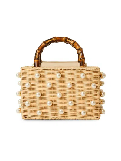 Btb Los Angeles Women's Chloe Pearl Embellished Rattan Top-handle Bag In White