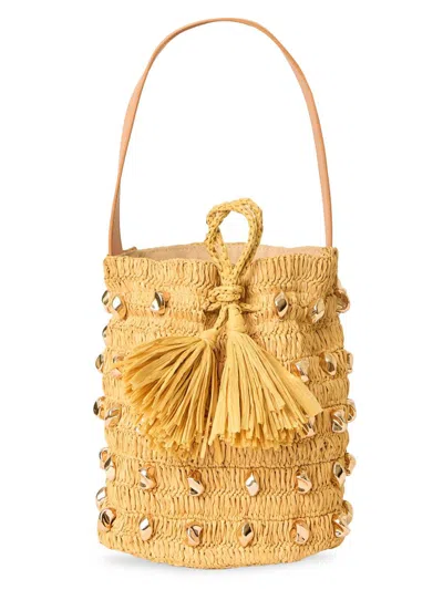 Btb Los Angeles Women's Gaila Studded Raffia Bucket Bag In Brown