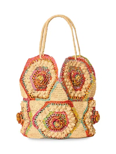 Btb Los Angeles Women's Hazel Floral Woven Raffia Tote Bag In Neutral