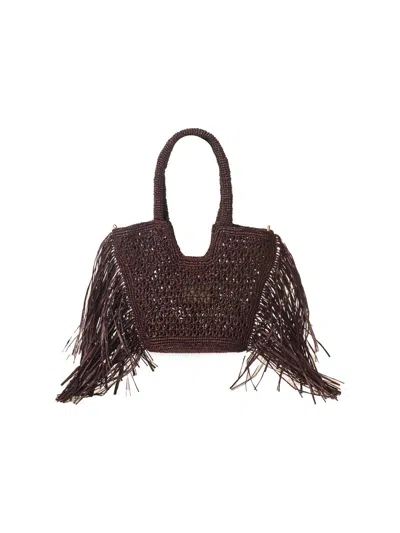 Btb Los Angeles Women's Hunter Mini Fringed Raffia Tote Bag In Brown