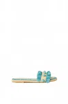 Btb Los Angeles Women's Valentina Fringe Slide In Shell/turquoise