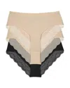 B.tempt'd By Wacoal Assorted 3-pack Lace Kiss High Cut Briefs In Au Natural/night