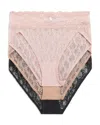 B.tempt'd By Wacoal Assorted 3-pack Lace Kiss High Cut Briefs In Rose Smoke/au Natural/night
