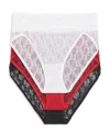 B.tempt'd By Wacoal Assorted 3-pack Lace Kiss High Cut Briefs In White/crimson Red /night