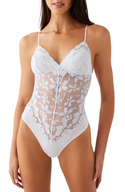 B.tempt'd By Wacoal Feeling Famous Thong Bodysuit In White/frozen Fjord