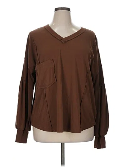 Pre-owned Btfbm Long Sleeve Top Brown V-neck Tops