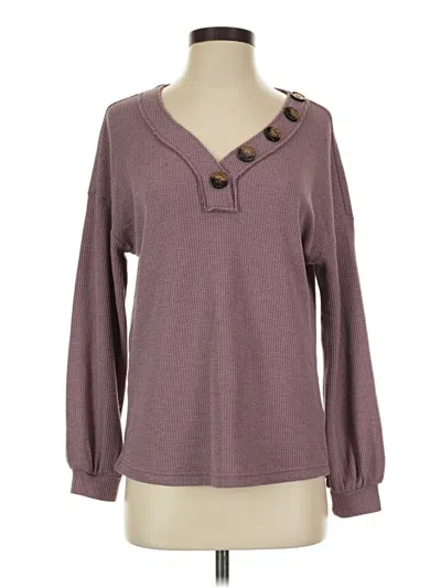 Pre-owned Btfbm Long Sleeve Top Purple Keyhole Neckline Tops