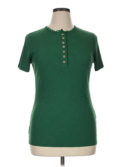 Pre-owned Btfbm Short Sleeve Top Green Keyhole Neckline Tops