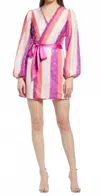 Btfl-life Sequin Wrap Mini Dress In Multi Stripe In Pink