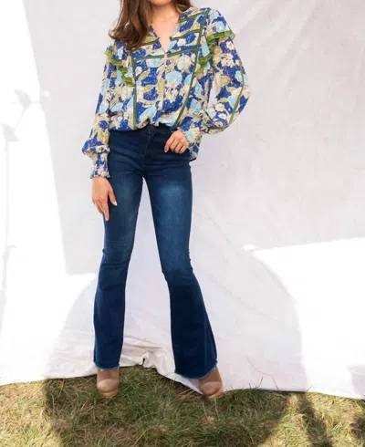 Btfl-life Astra Ruffle Bishop Sleeve Top In Blue