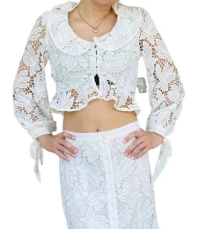 Btfl-life Sena Ruffle Neck Crop Lace Top In White