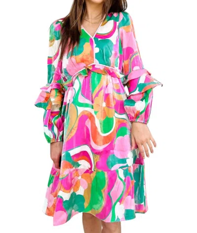 Btfl-life V-neck Printed Short Dress In Floral Multi