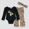 Btween Cheetah Bow Baby Girls 2-pc. Pant Set In Black