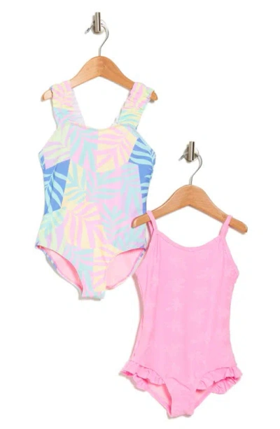 Btween Kids' 2-pack One-piece Swimsuits In Pink Multi