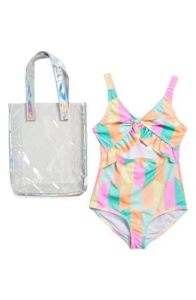 Btween Kids' One-piece Swimsuit & Bag Set In Rainbow