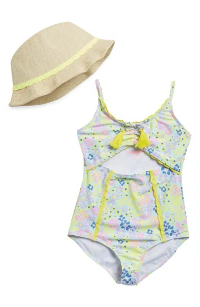 Btween Kids' One-piece Swimsuit & Hat Set In Multi