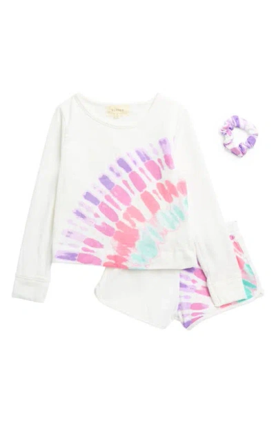 Btween Kids' Tie Dye Scrunchie, Fleece Pullover & Shorts Set In White