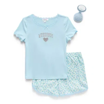 Btween Little & Big Kid Girls Round Neck Short Sleeve 2-pc. Pajama Set In Blue