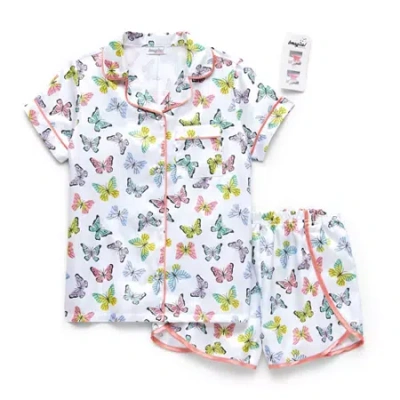 Btween Little & Big Kid Girls Satin Short Sleeve 2-pc. Pajama Set In White