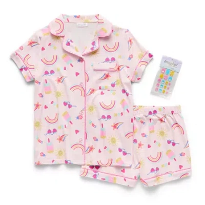 Btween Little & Big Kid Girls Short Sleeve 2-pc. Pajama Set In Pink