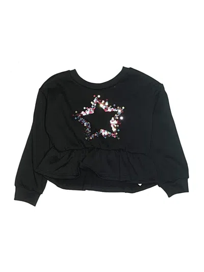Pre-owned Btween Kids' Long Sleeve Top Black Stars Pattern Crew Neck Tops