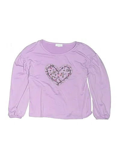 Pre-owned Btween Kids' Long Sleeve Top Purple Hearts Pattern Sweetheart Neckline Tops