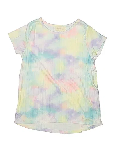 Pre-owned Btween Kids' Short Sleeve Top Yellow Tie-dye Pattern Keyhole Neckline Tops