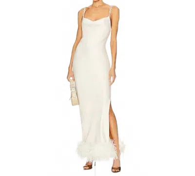 Bubish Feather Trim Slip Dress In White