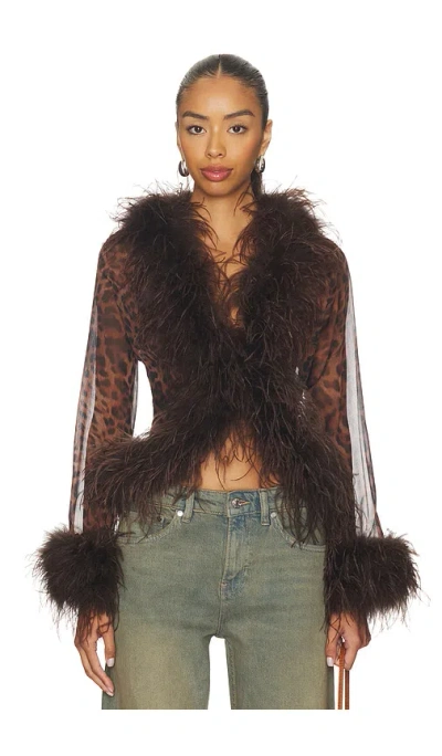 Bubish Gigi Sheer Feather Blouse Top In Brown