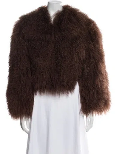 Pre-owned Bubish Lamb Fur Faux Fur Jacket W/ Tags In Brown