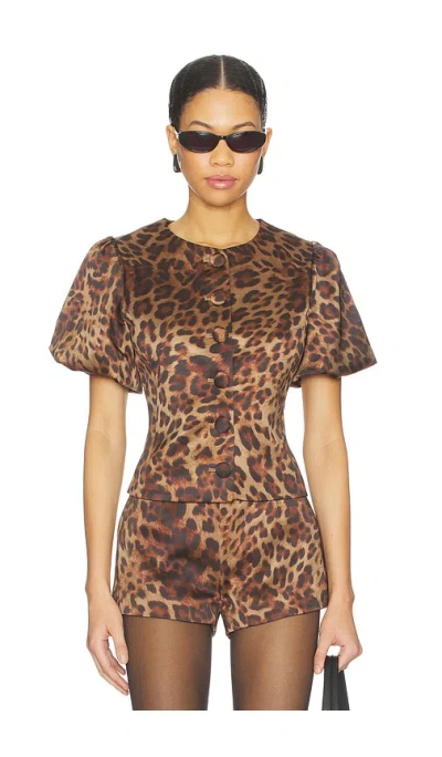 Bubish Poppy Bubble Sleeve Blouse Top In Animal Print