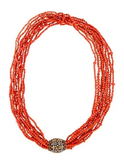 Pre-owned Buccellati 18k Coral & Diamond Multistrand Necklace, 26"