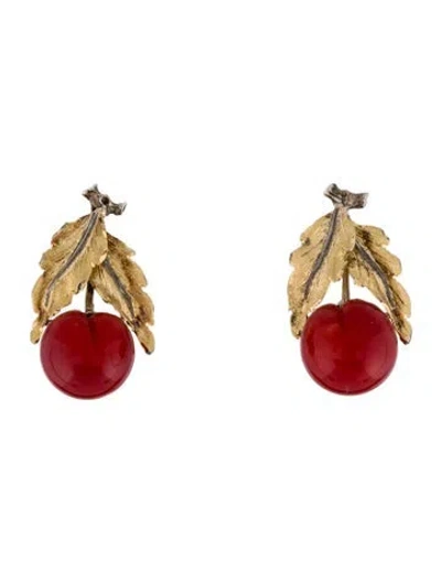 Pre-owned Buccellati 18k Coral Cherry Clip-on Earrings In Multi