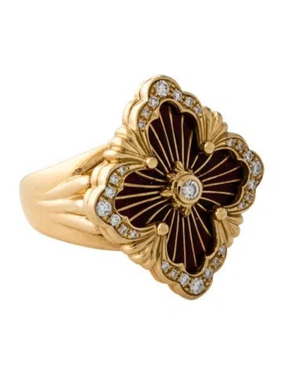 Pre-owned Buccellati 18k Diamond & Enamel Opera Tulle Cocktail Ring In Red