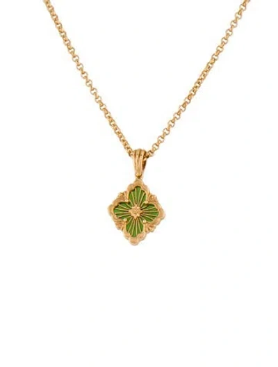 Pre-owned Buccellati 18k Enamel Opera Tulle Pendant Necklace, 16.75" In Green