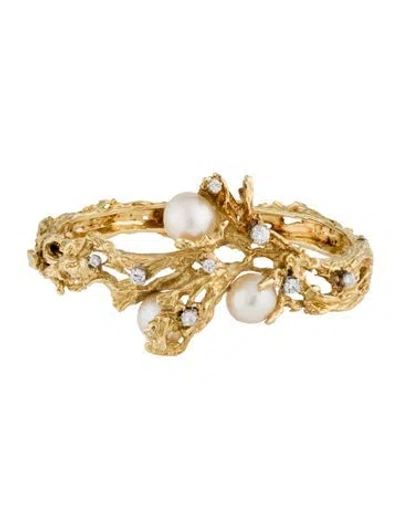 Pre-owned Buccellati 18k Pearl & Diamond Bangle Bracelet, 6.25" In Multi