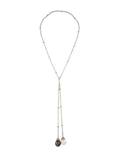 Pre-owned Buccellati 18k Pearl & Diamond Lariat Necklace, 37.75" In Multi