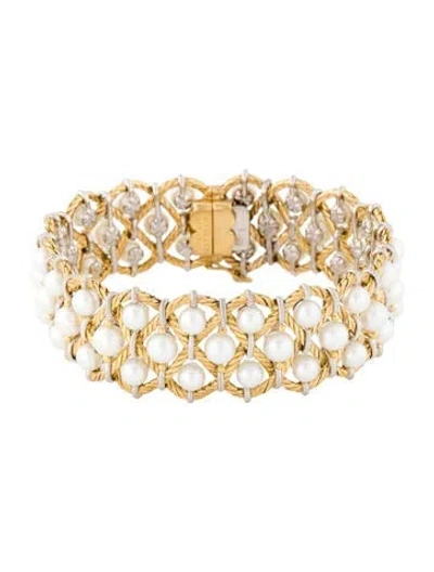 Pre-owned Buccellati 18k Pearl Rete Con Perle Woven Bracelet, 6.75" In Multi