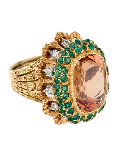 Pre-owned Buccellati 18k Topaz, Emerald & Diamond Cocktail Ring In Multi