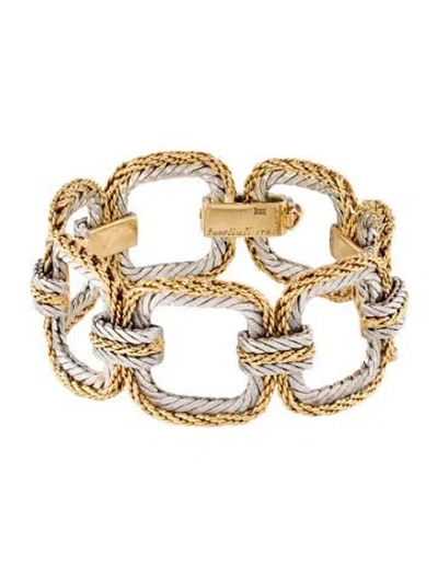 Pre-owned Buccellati 18k Two-tone Square Link Bracelet, 6.25" In Multi