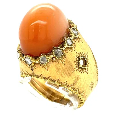 Pre-owned Buccellati 18k Yellow Gold Cat's Eye Moonstone & Diamond Dome Ring Sz 7.5 C.1960